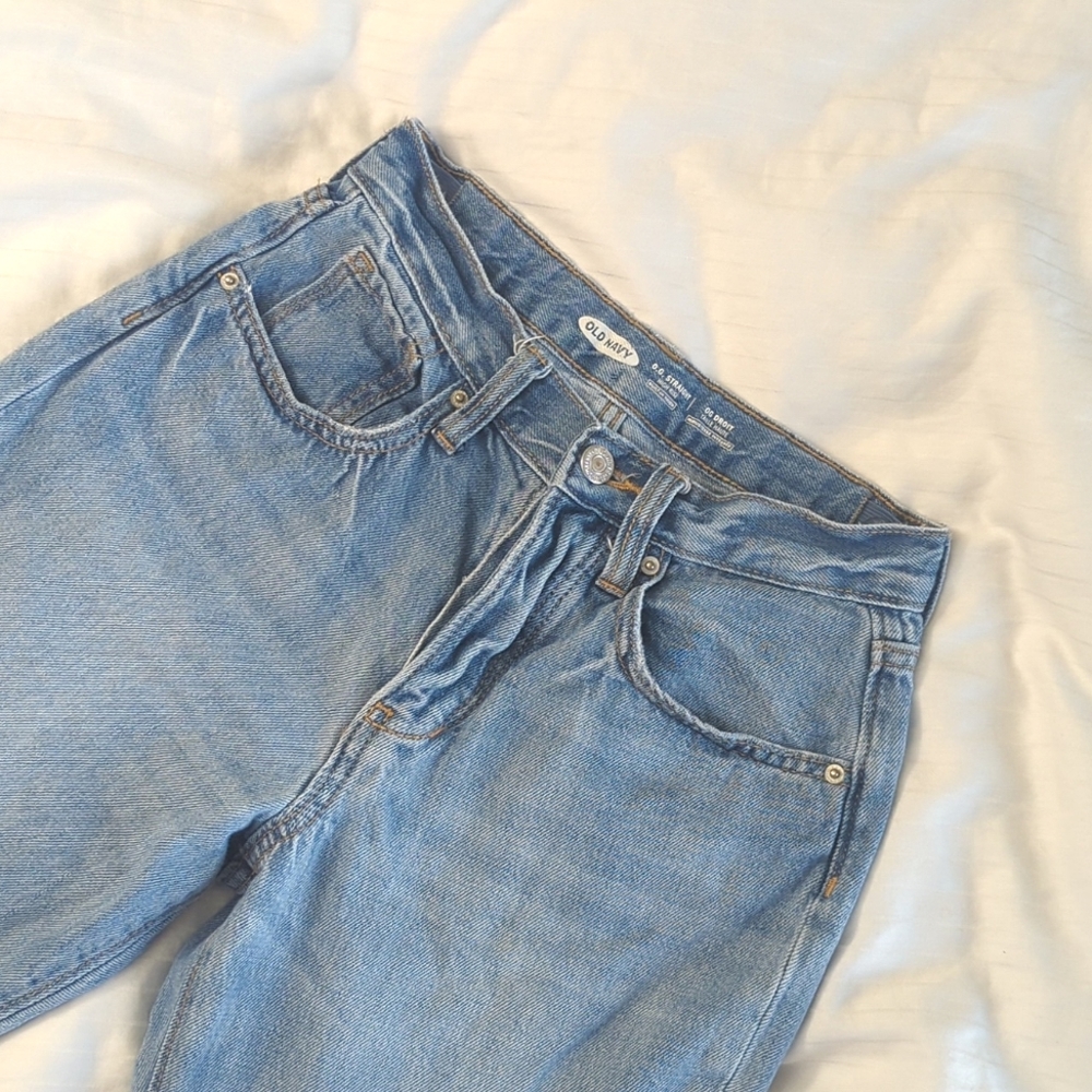 Old Navy Light Blue Denim Buttoned O.G. Straight Tough High Rise Jeans Size 12
